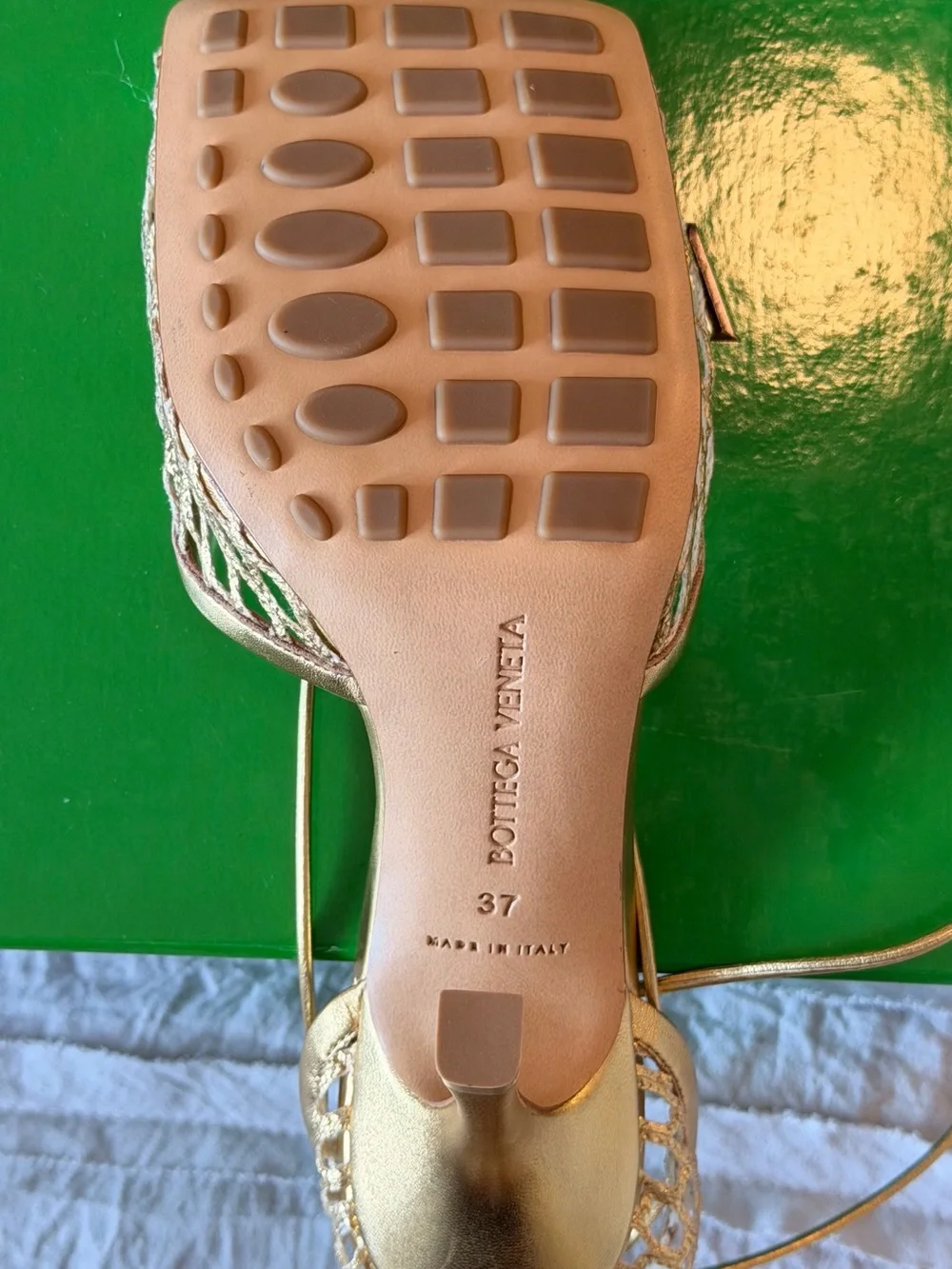 Bottega Veneta Metallic Gold Mesh Lace-Up Heels